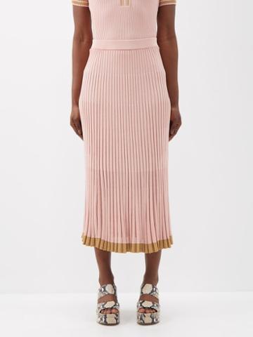 Zimmermann - Wonderland Rib-knit Lurex Midi Skirt - Womens - Blush