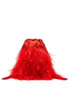 Matchesfashion.com The Attico - Beaded Ostrich Feather Satin Clutch Bag - Womens - Red