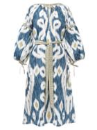 Matchesfashion.com D'ascoli - Uzbek Belted Ikat-print Cotton Dress - Womens - Blue Multi