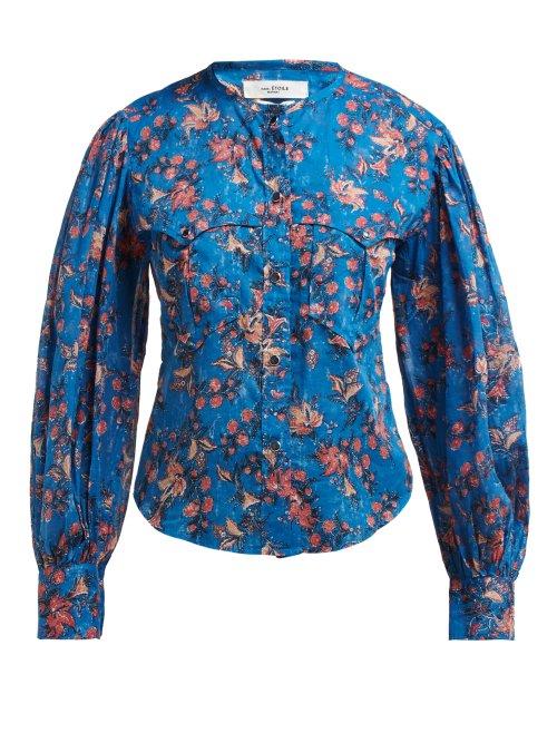 Matchesfashion.com Isabel Marant Toile - Emi Floral Print Cotton Shirt - Womens - Blue