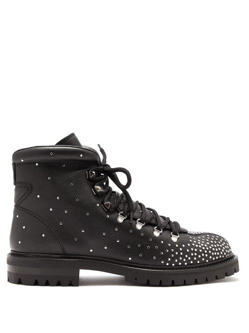 Matchesfashion.com Valentino - Rockstud Embellished Lace Up Leather Boots - Womens - Black