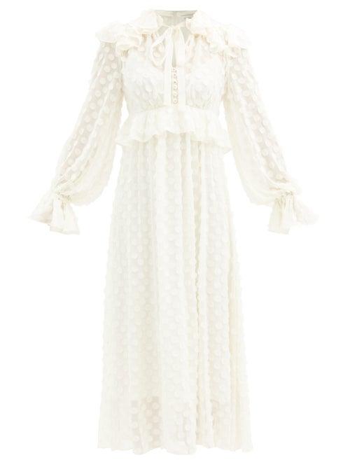 Matchesfashion.com Zimmermann - Ruffled Polka-dot Chiffon Dress - Womens - Ivory