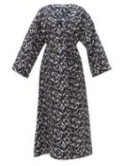Asceno - Fina Leaf-print Twill Maxi Dress - Womens - Black White