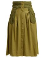 Matchesfashion.com Sea - O'keefe Quilted Patch Twill Canvas Midi Skirt - Womens - Khaki