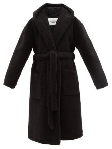 Ladies Rtw Balenciaga - Hooded Wool-blend Faux-shearling Robe Coat - Womens - Black