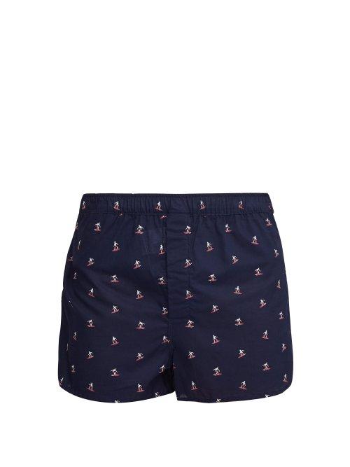 Matchesfashion.com Derek Rose - Nelson Surfer Print Cotton Boxer Shorts - Mens - Navy