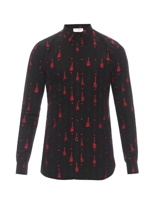 Saint Laurent Guitar-embroidered Crepe Shirt