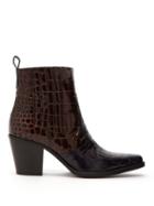 Matchesfashion.com Ganni - Callie Crocodile Effect Patent Leather Ankle Boots - Womens - Burgundy Navy