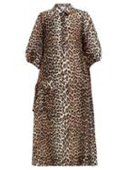 Matchesfashion.com Ganni - Cedar Leopard Print Silk Linen Blend Shirt Dress - Womens - Leopard