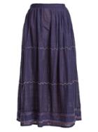 Matchesfashion.com Thierry Colson - Cretan Embroidered Cotton Skirt - Womens - Navy