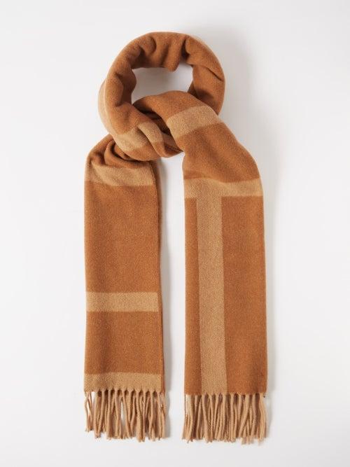 Toteme - Monogram-jacquard Wool Scarf - Womens - Brown Multi