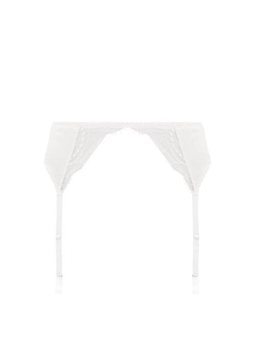 Ladies Lingerie Fleur Of England - Signature Silk-blend Satin And Lace Suspender Belt - Womens - White