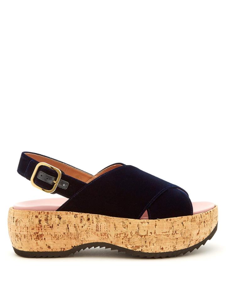 Marni Slingback Velvet Flatform Sandals