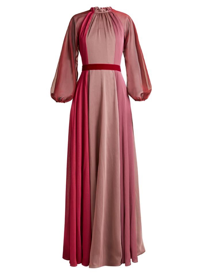 Luisa Beccaria Ruffled-neck Panelled Chiffon Gown