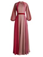 Luisa Beccaria Ruffled-neck Panelled Chiffon Gown