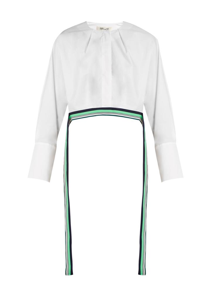 Diane Von Furstenberg Ribbon-trimmed Cropped Cotton Blouse
