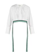 Diane Von Furstenberg Ribbon-trimmed Cropped Cotton Blouse