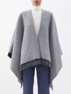 Fendi - Reversible Ff-jacquard Wool-blend Shawl - Womens - Grey Multi