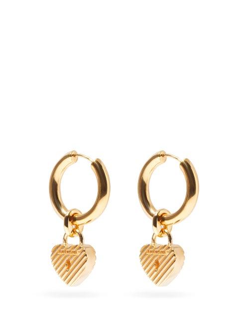Matchesfashion.com Balenciaga - Force Logo Padlock-heart Hoop Earrings - Womens - Gold