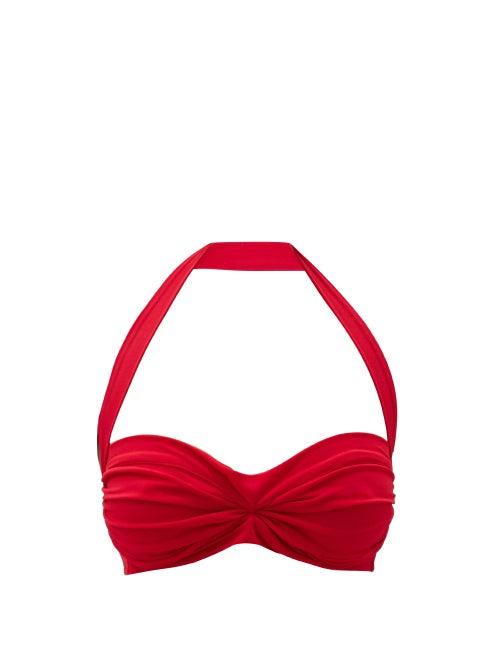 Matchesfashion.com Norma Kamali - Bill Halterneck Ruched Bikini Top - Womens - Red