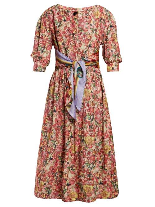Matchesfashion.com Marni - Scarf Belt Floral Print Crepe Dress - Womens - Pink Multi