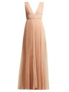 Matchesfashion.com Maria Lucia Hohan - Kylie Crystal Embellished Pleated Tulle Gown - Womens - Nude