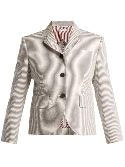 Matchesfashion.com Thom Browne - Striped Seersucker Blazer - Womens - Light Grey