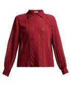 Matchesfashion.com Fendi - Logo Embroidered Chiffon Blouse - Womens - Dark Red
