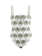 Matchesfashion.com Agua By Agua Bendita - Durazno Palm Tree-embroidered Swimsuit - Womens - White Multi
