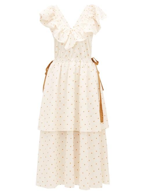 Matchesfashion.com Loup Charmant - Kalame Ruffled Polka-dot Embroidered Cotton Dress - Womens - White Print