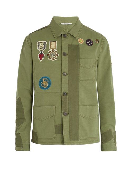 Matchesfashion.com Valentino - Embroidered Appliqu Cotton Blend Jacket - Mens - Green