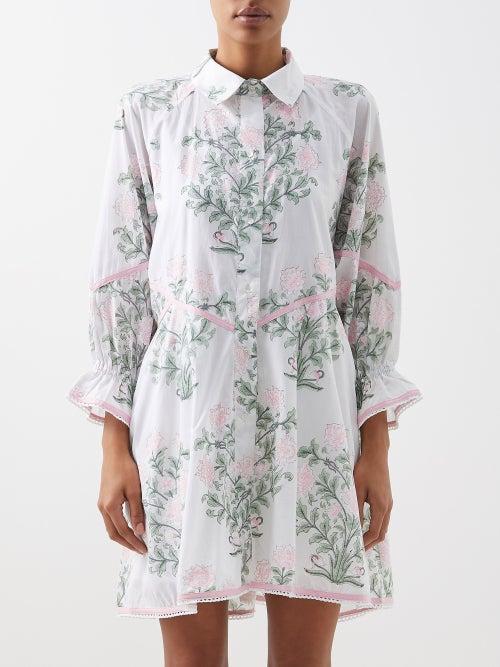 Juliet Dunn - Floral-print Cotton-poplin Shirt Dress - Womens - White Multi