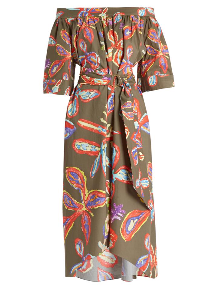 Peter Pilotto Floral-print Off-the-shoulder Poplin Dress