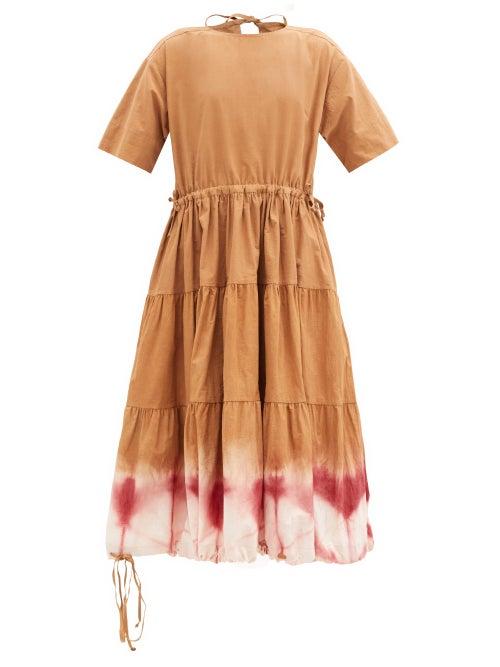 Matchesfashion.com Story Mfg. - Emilie Tiered Clamp-dyed Organic-cotton Midi Dress - Womens - Beige Multi