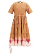 Matchesfashion.com Story Mfg. - Emilie Tiered Clamp-dyed Organic-cotton Midi Dress - Womens - Beige Multi