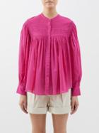 Isabel Marant Toile - Plalia Smocked Cotton Blouse - Womens - Bright Pink