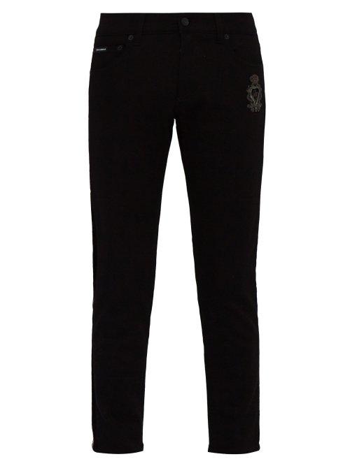 Matchesfashion.com Dolce & Gabbana - Sacred Heart Crest Embroidered Skinny Fit Jeans - Mens - Black