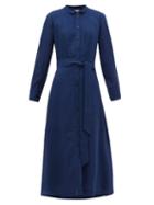 Matchesfashion.com Cefinn - Belted Voile Shirtdress - Womens - Blue
