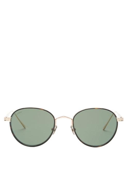 Matchesfashion.com Cartier Eyewear - C De Cartier Round Titanium Sunglasses - Womens - Gold