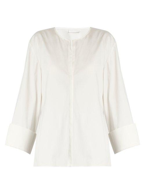 Matchesfashion.com Carl Kapp - Round Neck Cotton Sateen Blouse - Womens - White
