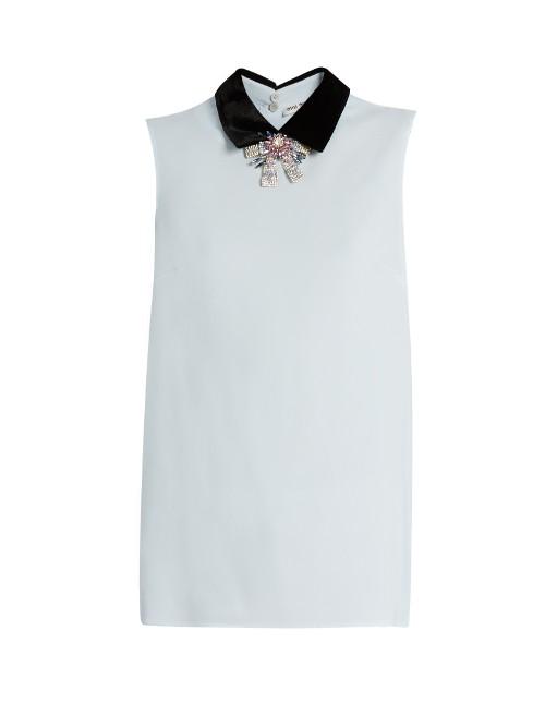 Miu Miu Sleeveless Crystal-embellished Crepe Blouse