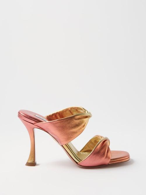 Aquazzura - Twist 95 Metallic-leather Sandals - Womens - Gold