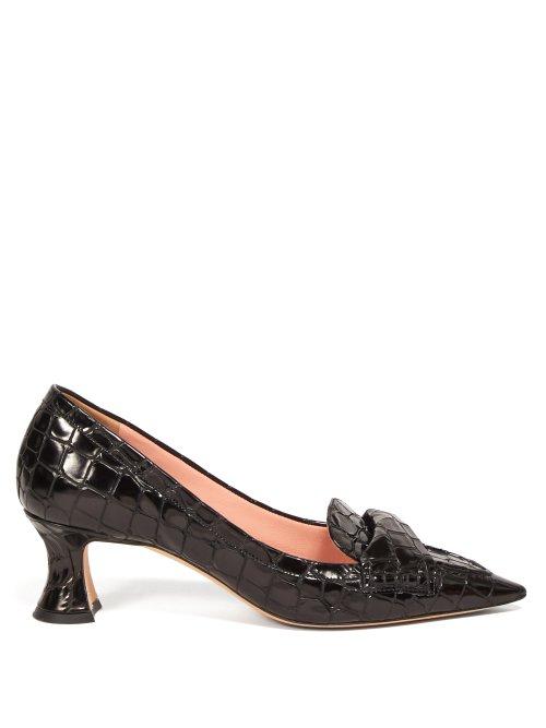 Matchesfashion.com Rochas - Point Toe Crocodile Effect Leather Pumps - Womens - Black