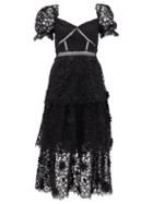 Matchesfashion.com Self-portrait - Tiered Floral Guipure-lace Midi Dress - Womens - Black