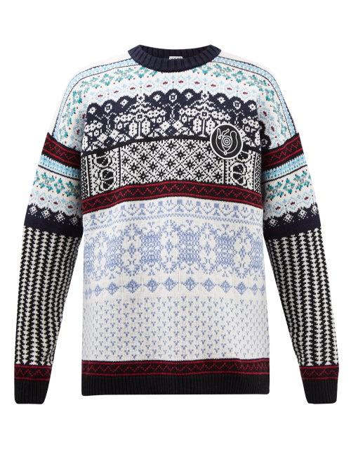 Eye/loewe/nature - Patchwork Fair Isle Wool-blend Sweater - Mens - Blue