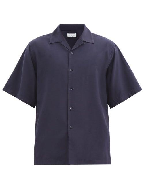 Matchesfashion.com Raey - Camp-collar Crepe Shirt - Mens - Navy