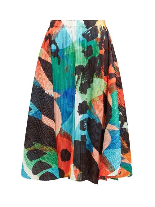 Matchesfashion.com Pleats Please Issey Miyake - Laughing Rope Printed Pleated Midi Skirt - Womens - Green Multi