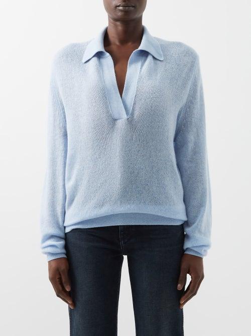 Khaite - Jo Cashmere-blend Polo Sweater - Womens - Light Blue