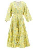 Matchesfashion.com Rhode - Emily Swallow & Floral-print Cotton Midi Dress - Womens - Yellow Print