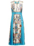 Matchesfashion.com Gucci - Pleated Intrigue Print Silk Midi Dress - Womens - Blue Multi